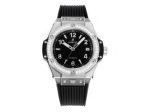 MS Factory Hublot geneve chronograph black Big Bang Silver steel case with White diamond Watch